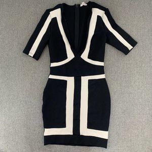 A'gaci Colorblock Bodycon Sexy Dress Cream & Black‎ Color Small Low V-Neckline
